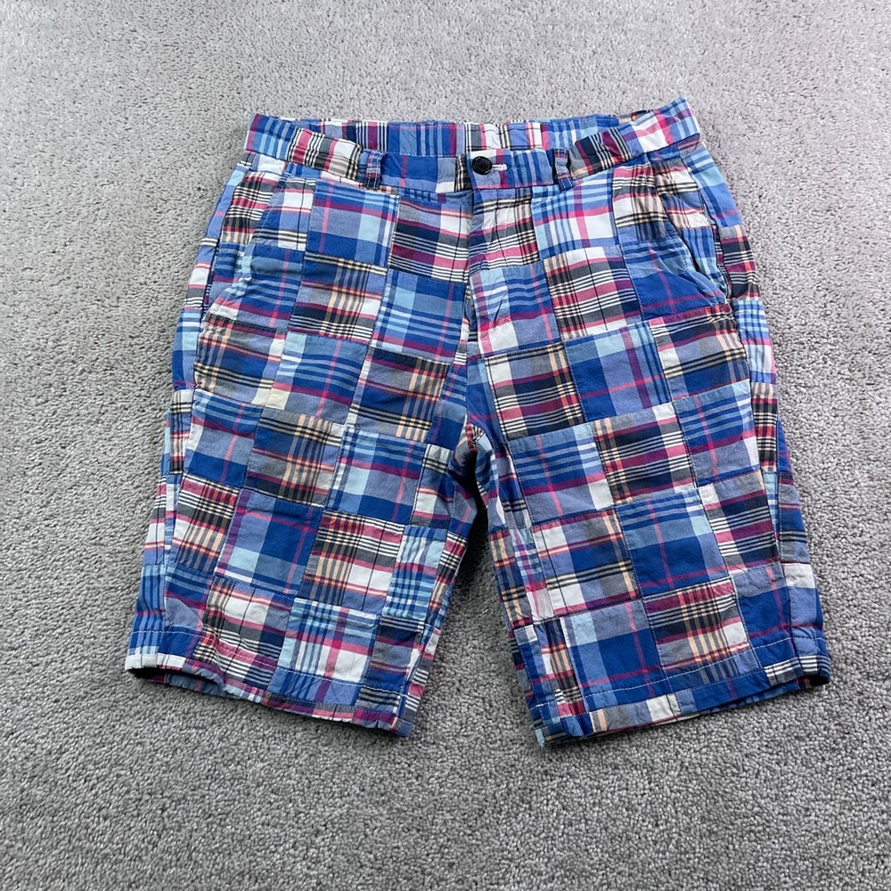 Brooks Brothers Shorts Mens 32 Blue Patchwork Madras Plaid Preppy Summer Casual